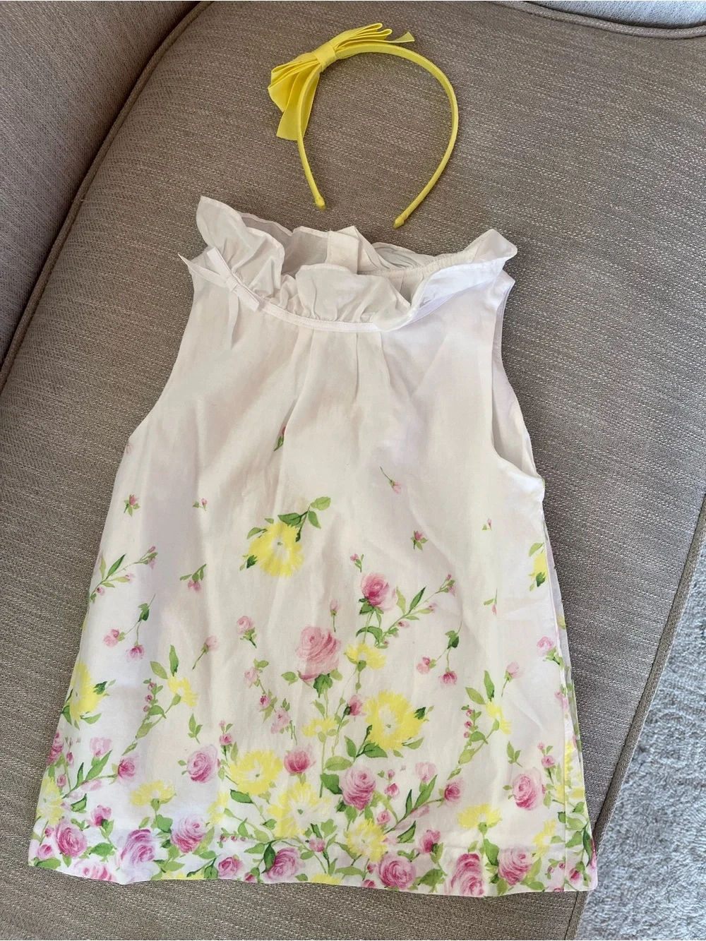 Girls Floral Sleeveless Top with Yellow Bow Shorts Set and headband